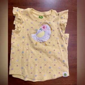 John Deere Yellow Tee with Bird and Floral Accents